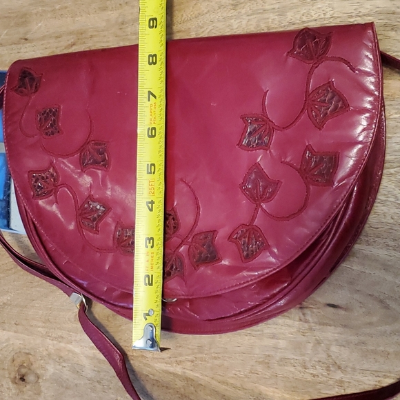 RARE Vintage Stuart Weitzman Leather Handbag Burgandy Floral Design - Picture 11 of 12